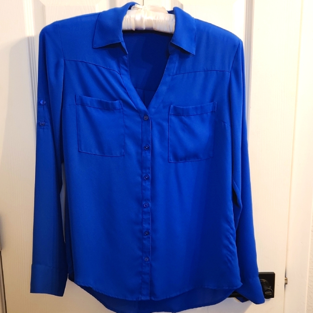 Express Colbalt Blue Long Sleeve Button Down Shirt